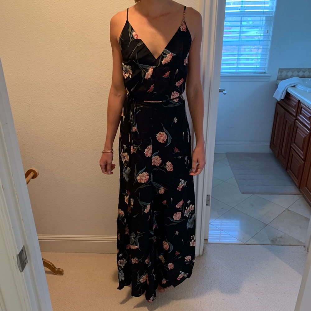 Reformation floral slip dress with tie